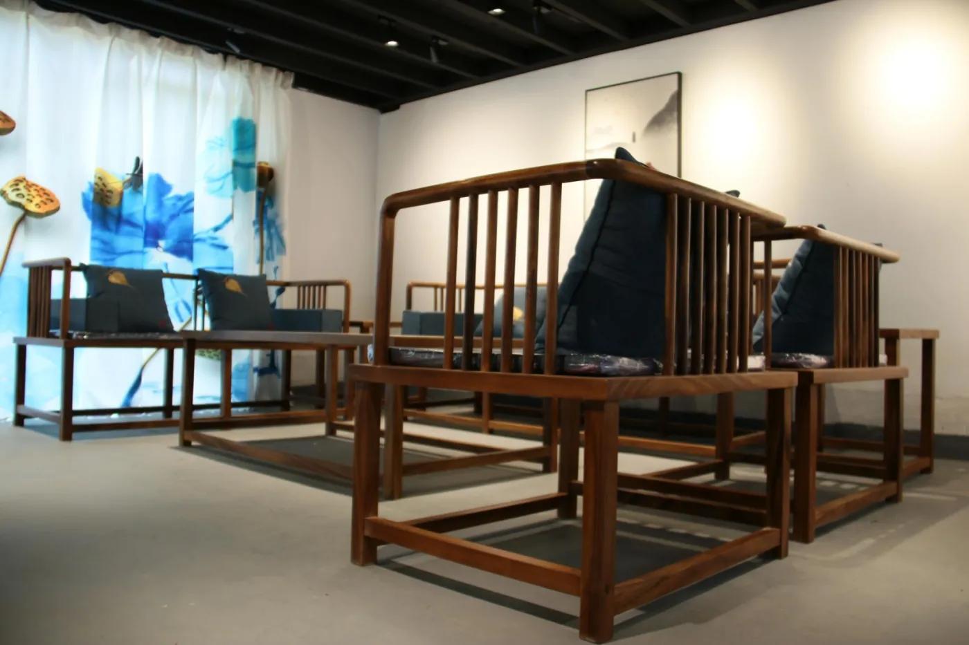 胡桃木沙发新中式,胡桃木实木休闲简约沙发中小户型