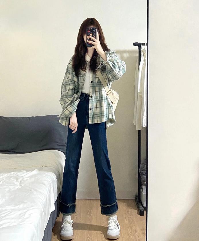 秋冬衬衫穿搭技巧,休闲修身衬衫春季搭配图