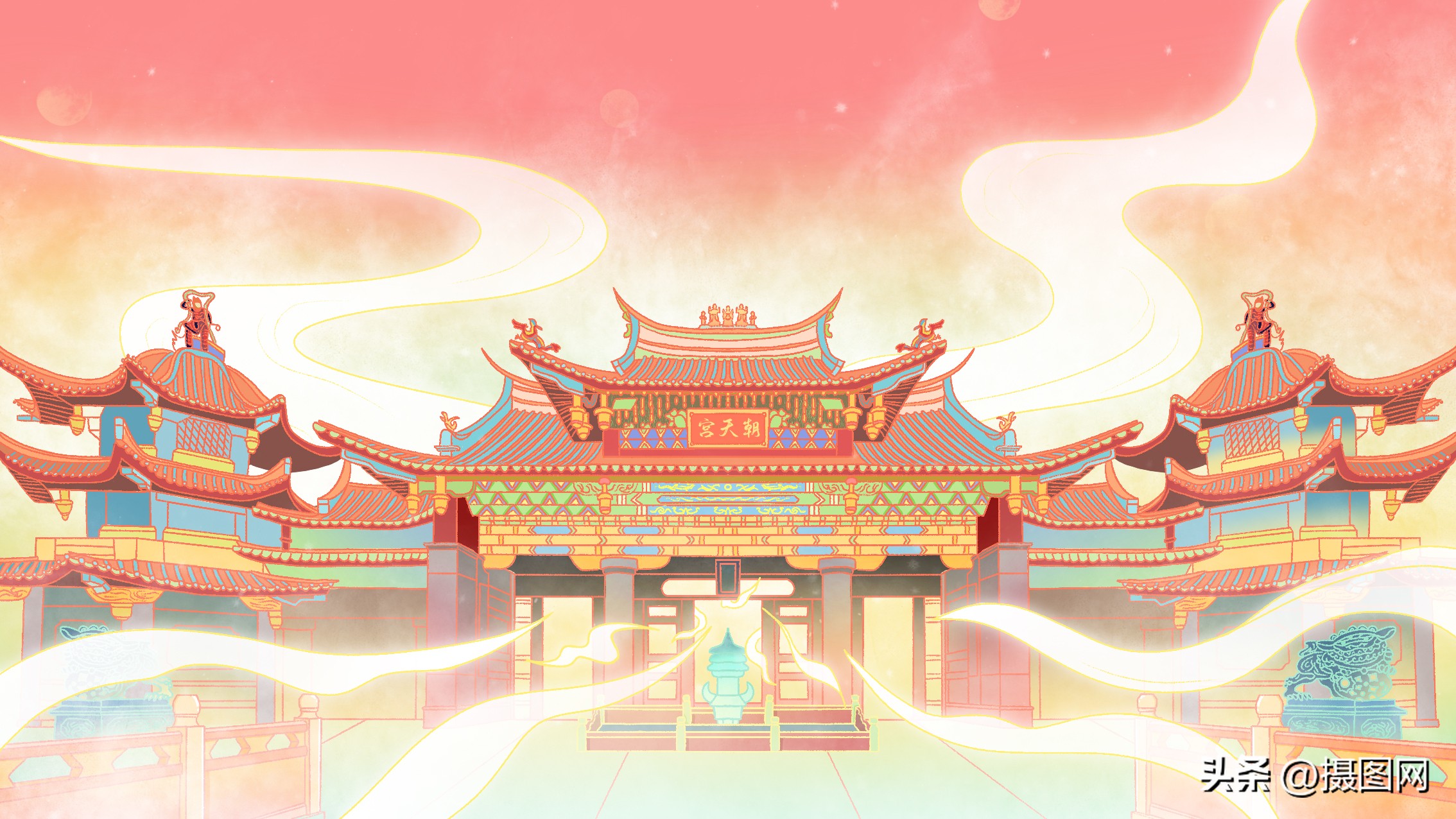 治愈系城市风景插画,扁平风插画风景城市