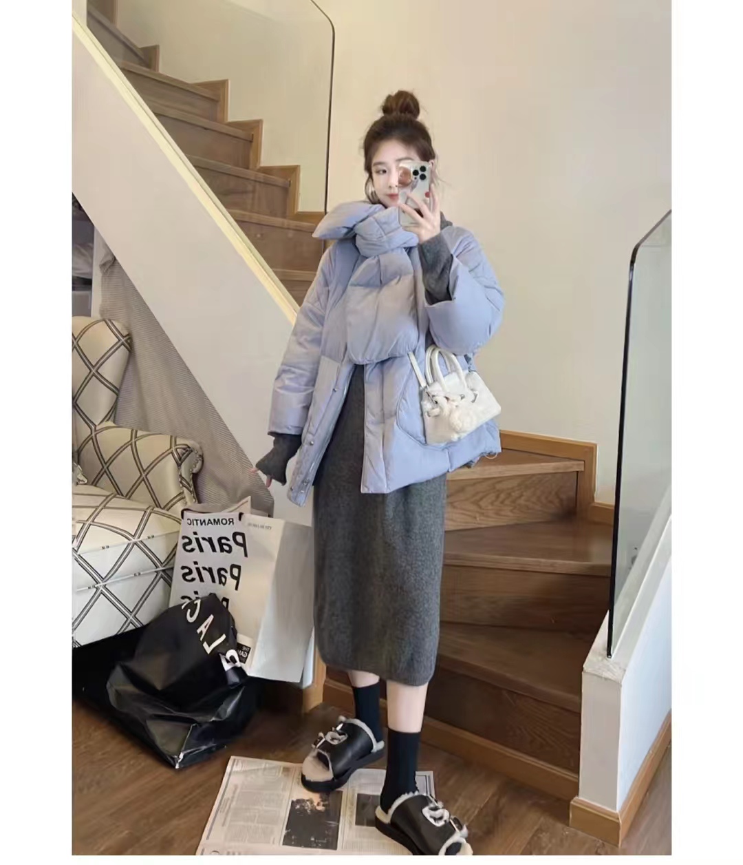 短款白色羽绒服的最佳搭配半身裙,羽绒服搭配哪些裙子才时髦