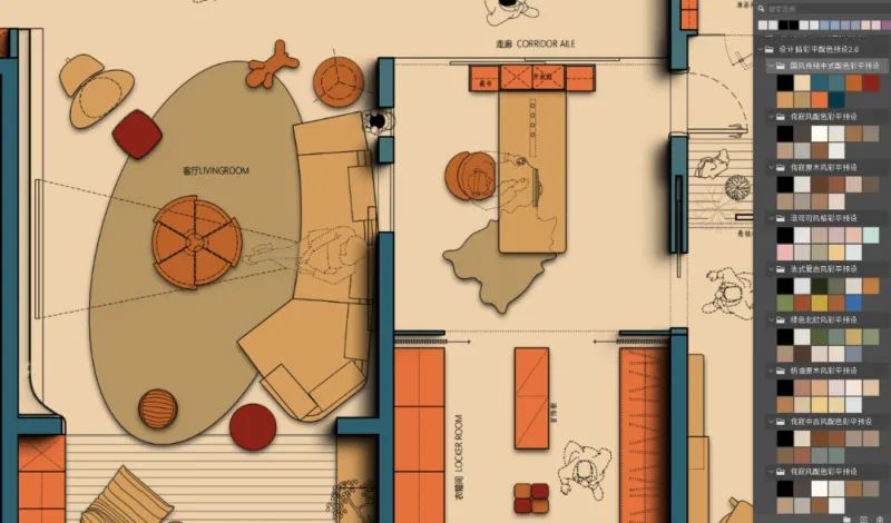 用了这PS材质配色预设，轻松搞定彩平图