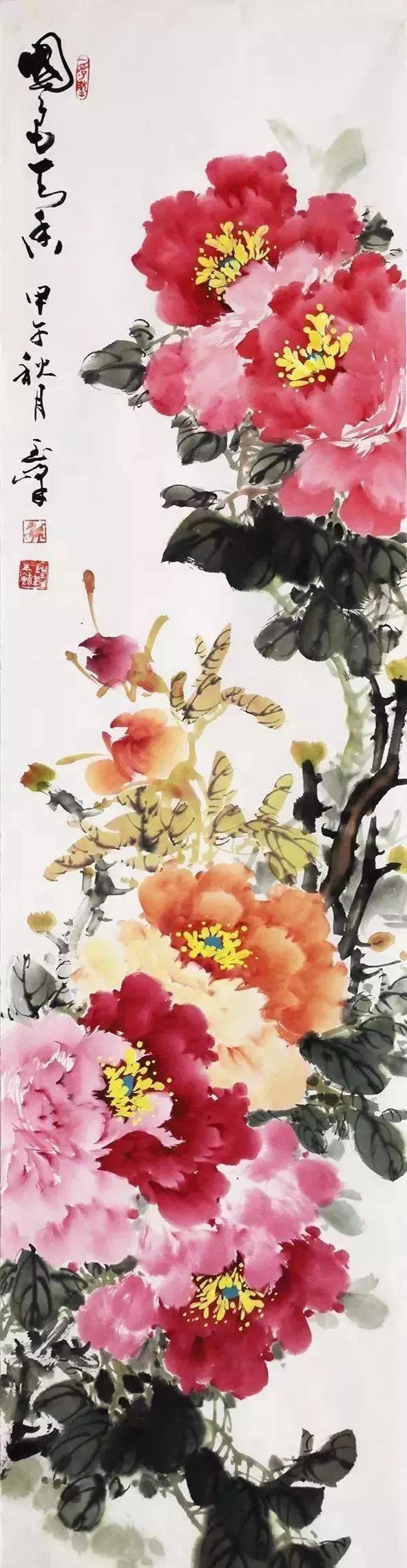 国画名家董萍写意牡丹作品精选,名家写意牡丹公鸡图片大全