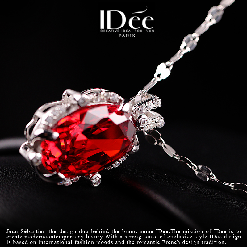 魅力红宝石戴来坚定与勇气——法国IDee红宝石纯银吊坠水晶锁骨链