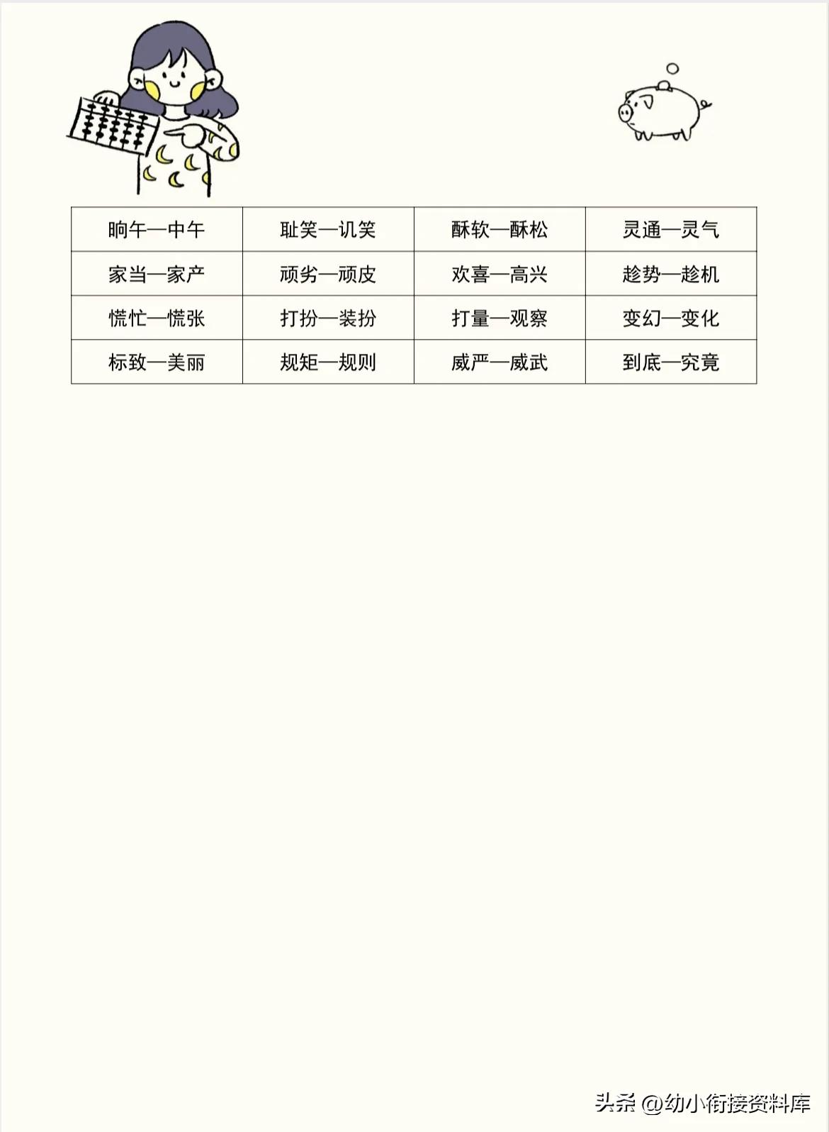 六年级小升初近义词反义词大全,史上最全1000个近义词