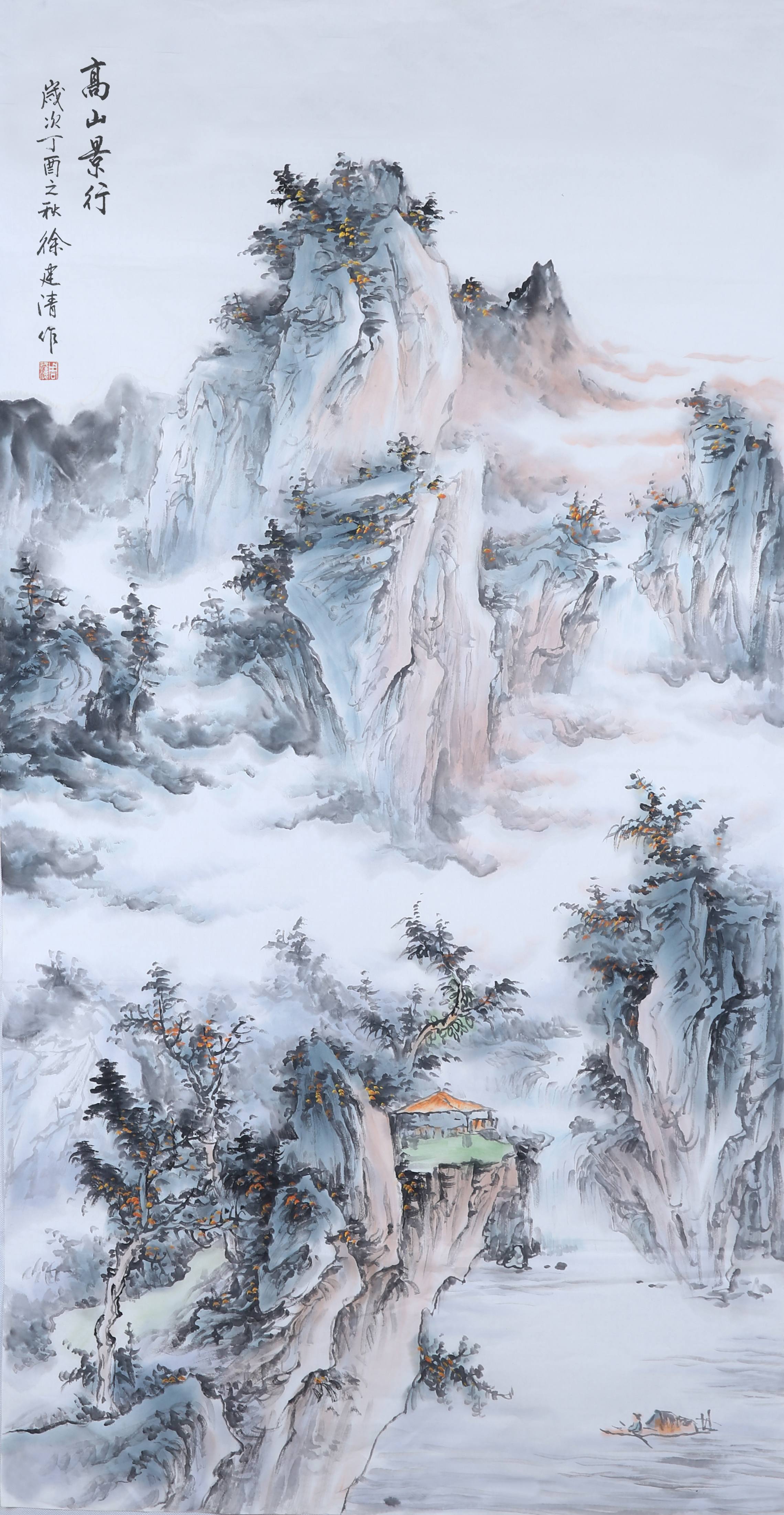 四尺斗方国画山水作品临摹,当代国画大师国画山水作品