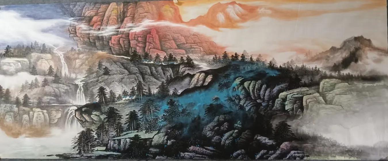 2019沙发背景墙山水画大全,山水画中式办公室客厅背景墙挂画