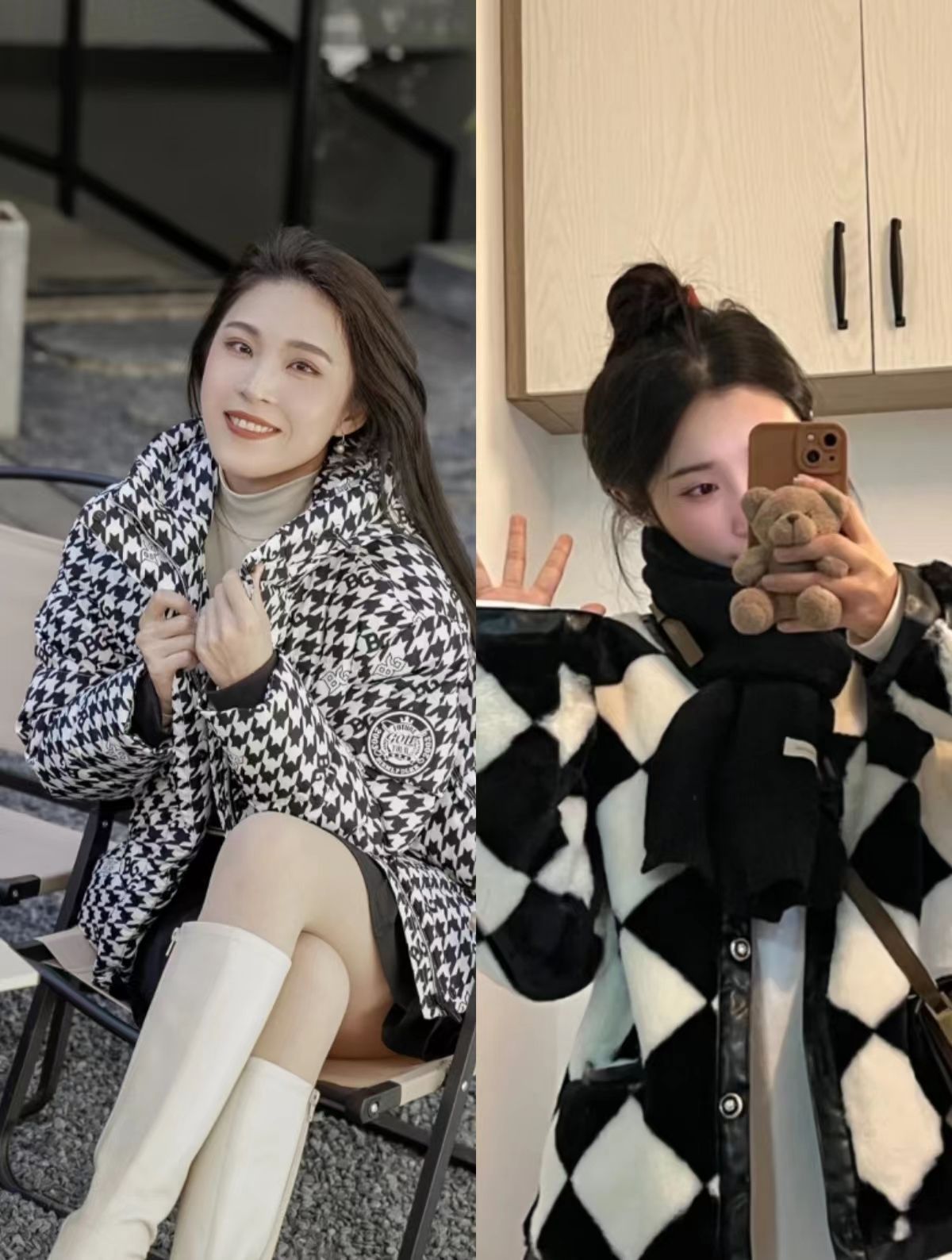 今冬不流行穿“动物纹”了，换成“千鸟格”、“棋盘格”，更优雅