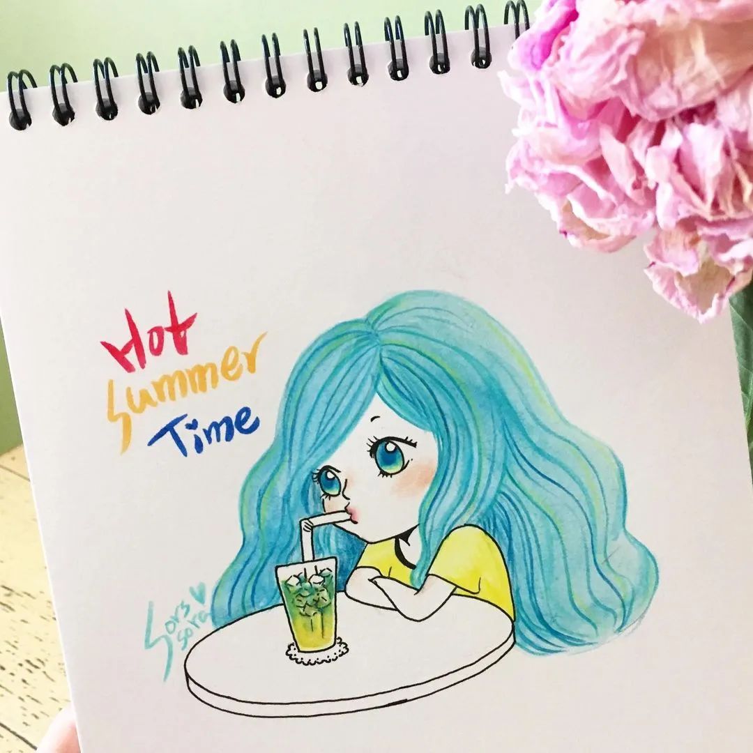 彩铅绘画7-15岁简笔画可爱又简单,可爱彩铅简笔画简单的少女