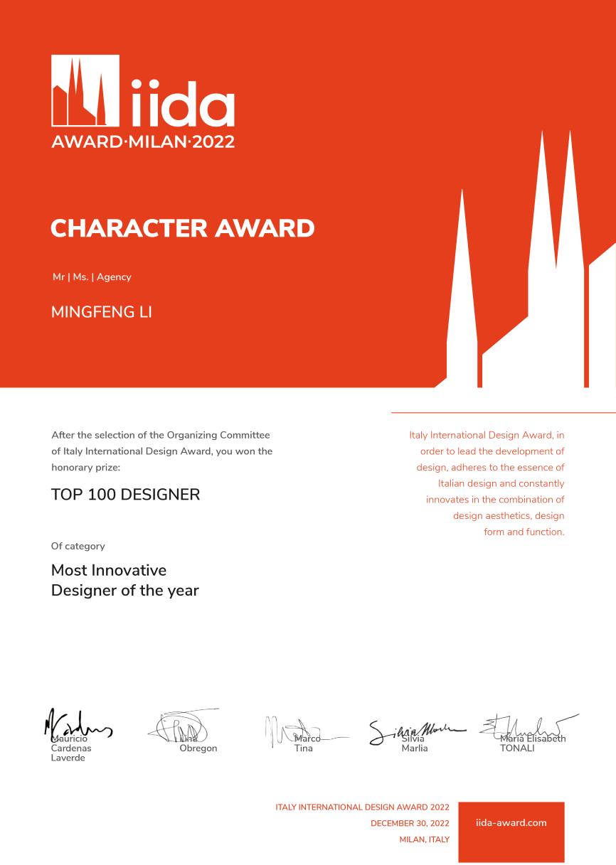 知名设计师李明锋先生荣膺ITALYIIDAAWARD国际影响力设计师大奖