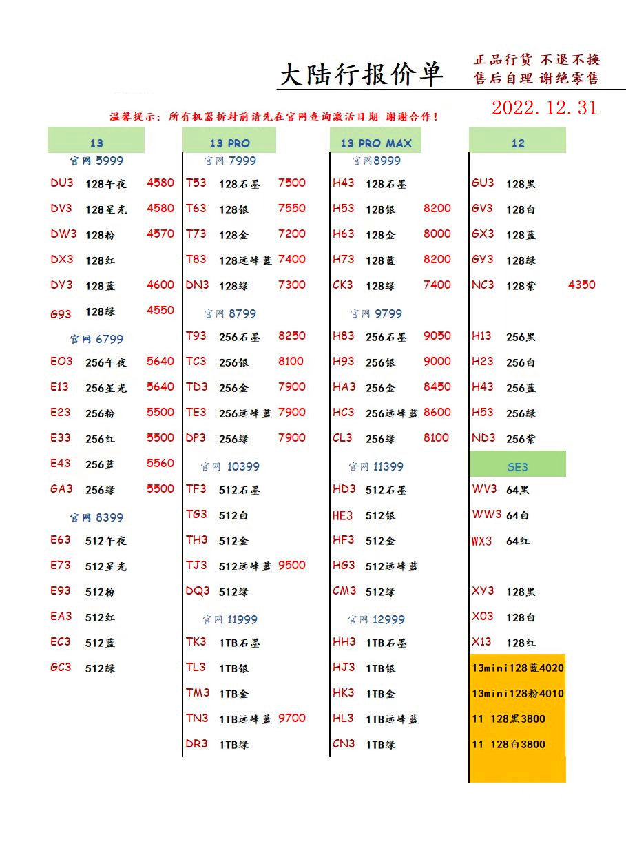 华强北2022年3月报价单,2021年10月27日华强北手机报价