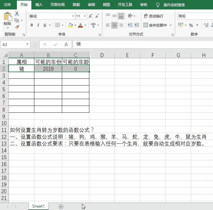 如何精准计算年龄excel,excel输入年龄自动变生肖