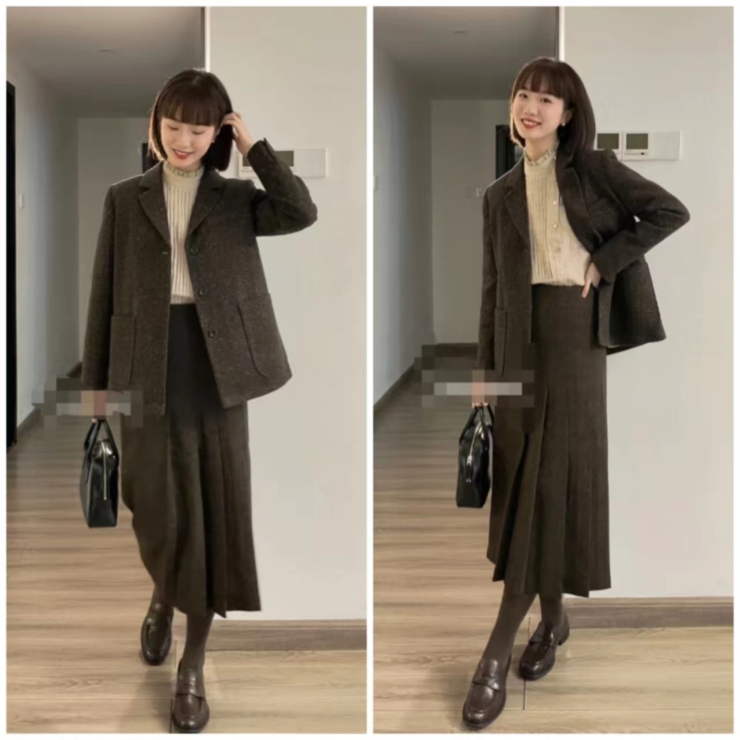 长款西装外套搭配长裙,西装外套搭长裙国风套装