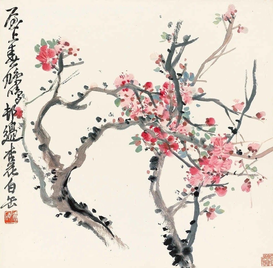 吴昌硕小品画作欣赏,吴昌硕写意花卉的枝的画法