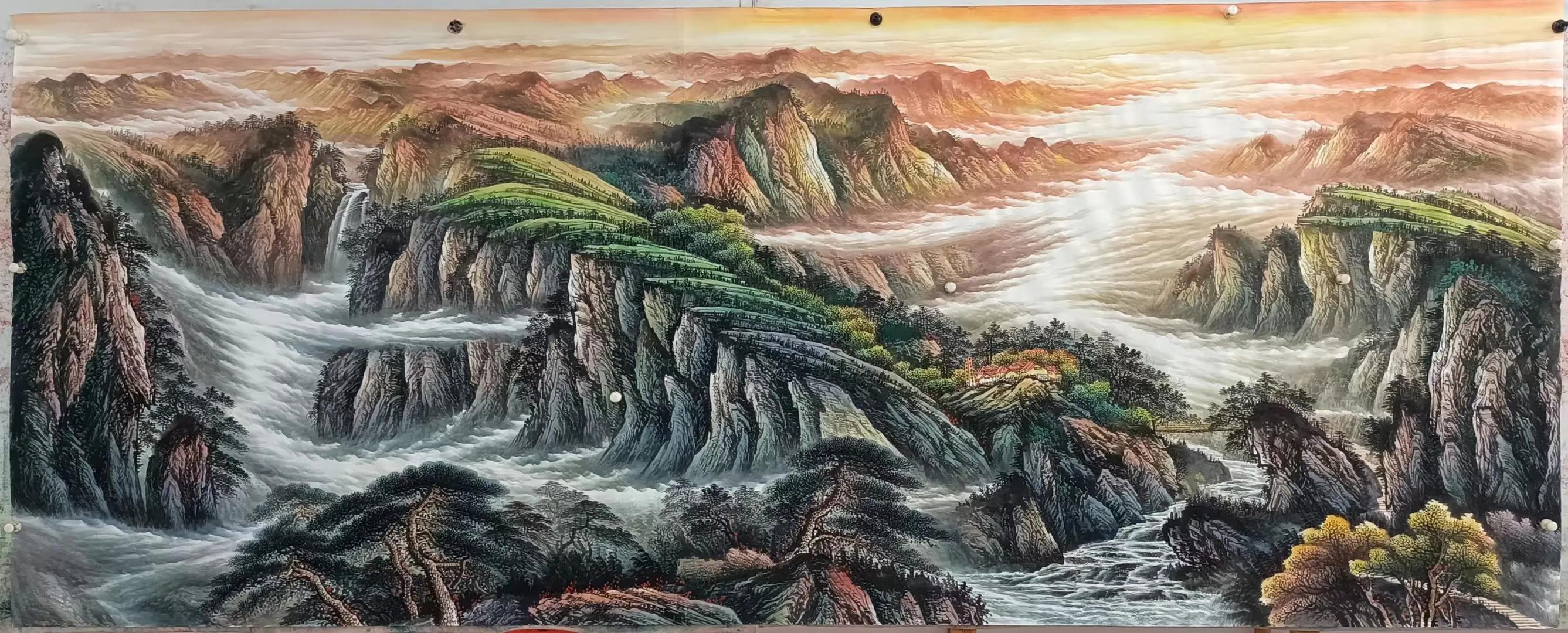 2019沙发背景墙山水画大全,山水画中式办公室客厅背景墙挂画