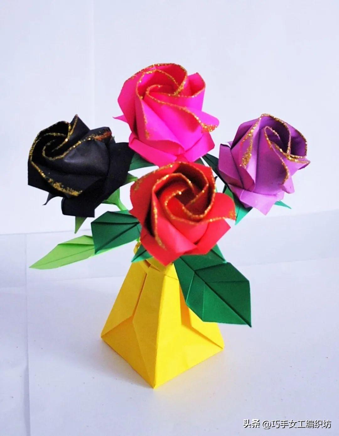 一张纸就能叠着的玫瑰,一张纸能折的红玫瑰花