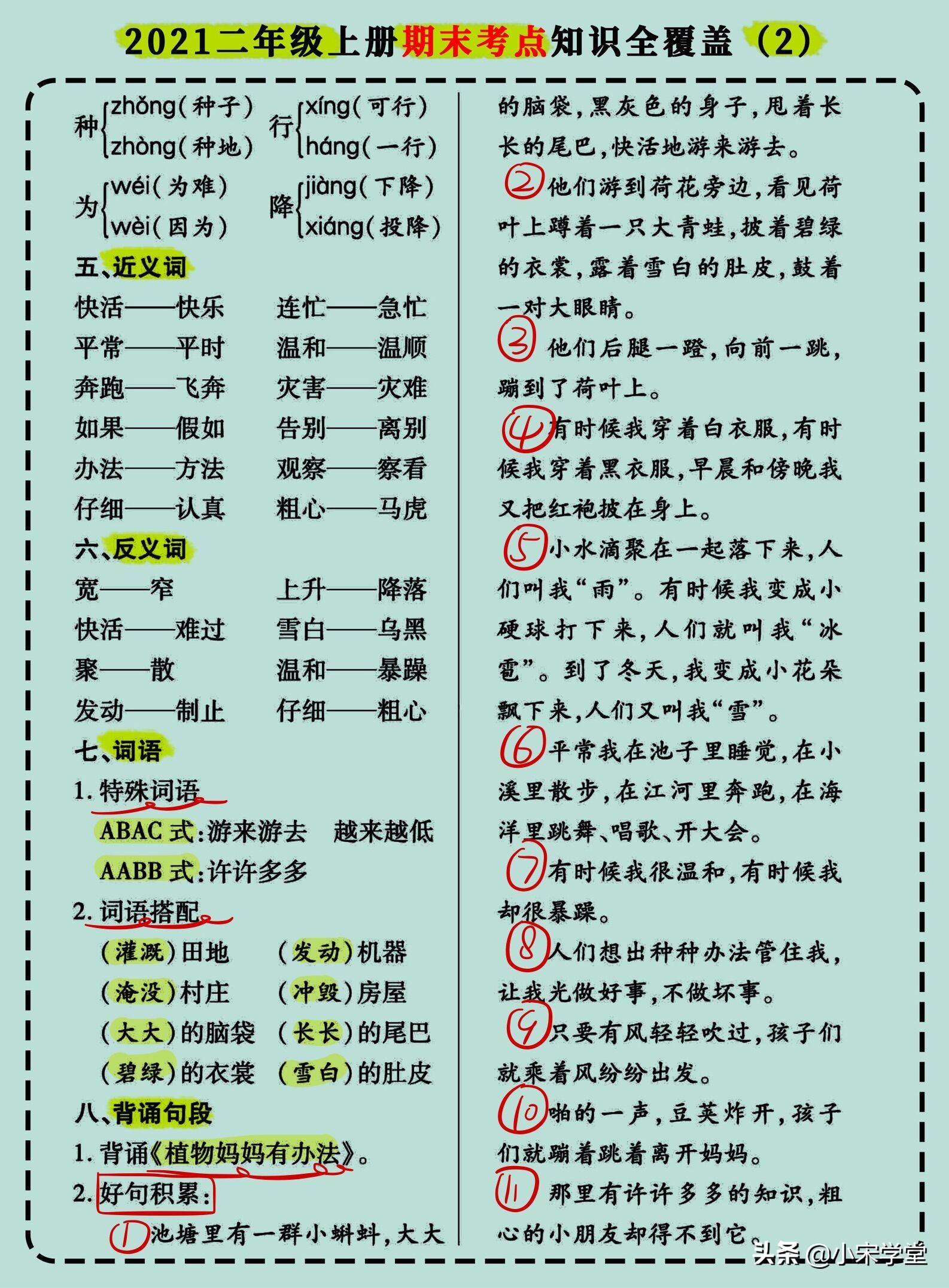二年级上册期末考试重点知识,二年级期末考点重点归纳