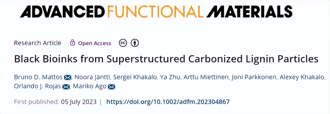 《AFM》:超结构碳化木素颗粒的黑色生物油墨！