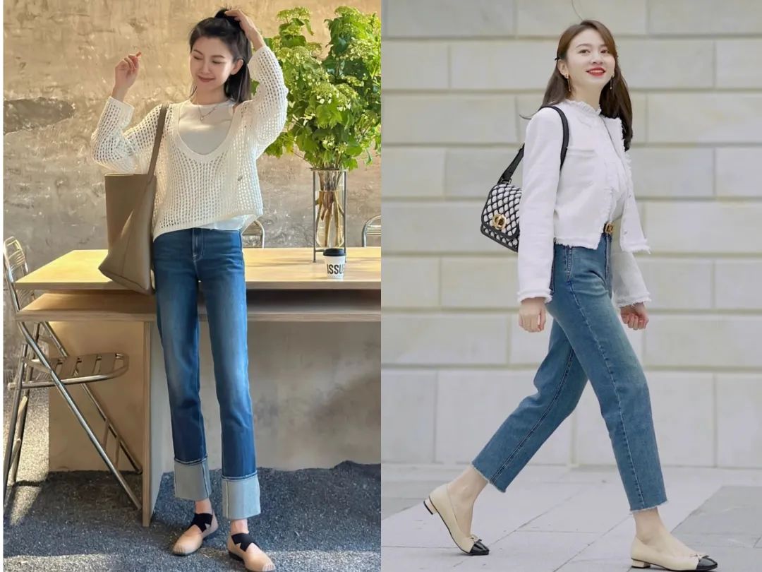 小白鞋搭配的显高牛仔裤,牛仔裤气质百搭小白鞋