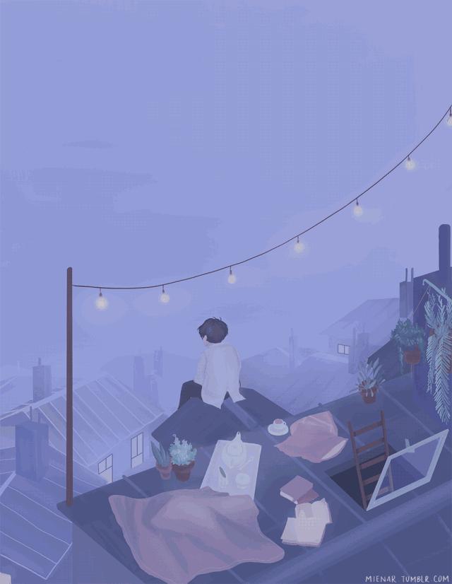 清新治愈画师插画,日本画师孤独插画