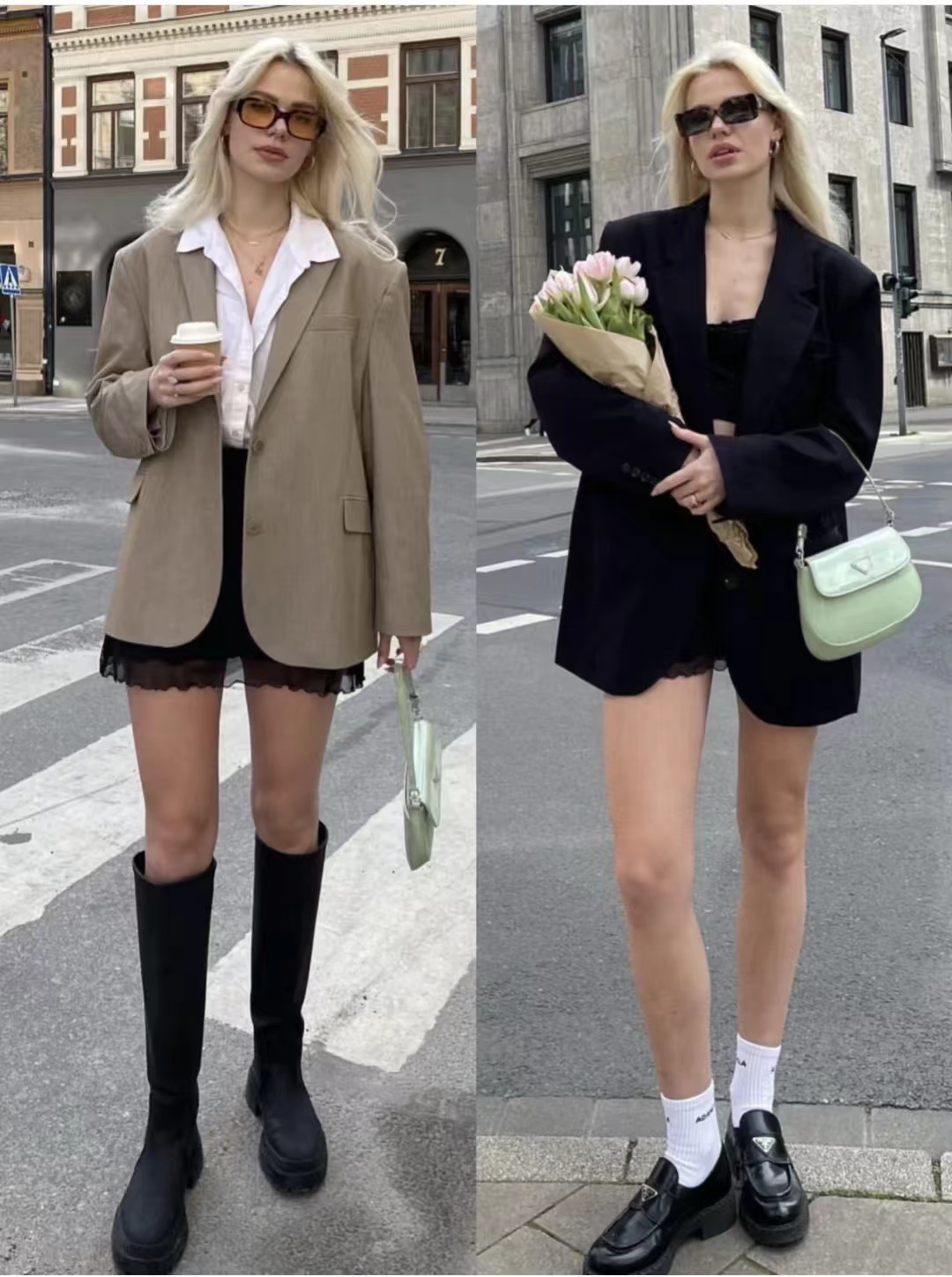 西装外套怎么搭配裙子好看气质,西装外套搭配时髦女士