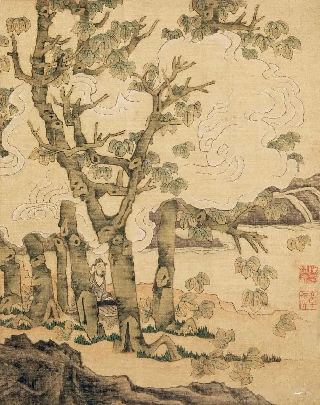 明陈洪绶人物山水花鸟册,陈洪绶明山水高士花鸟册页