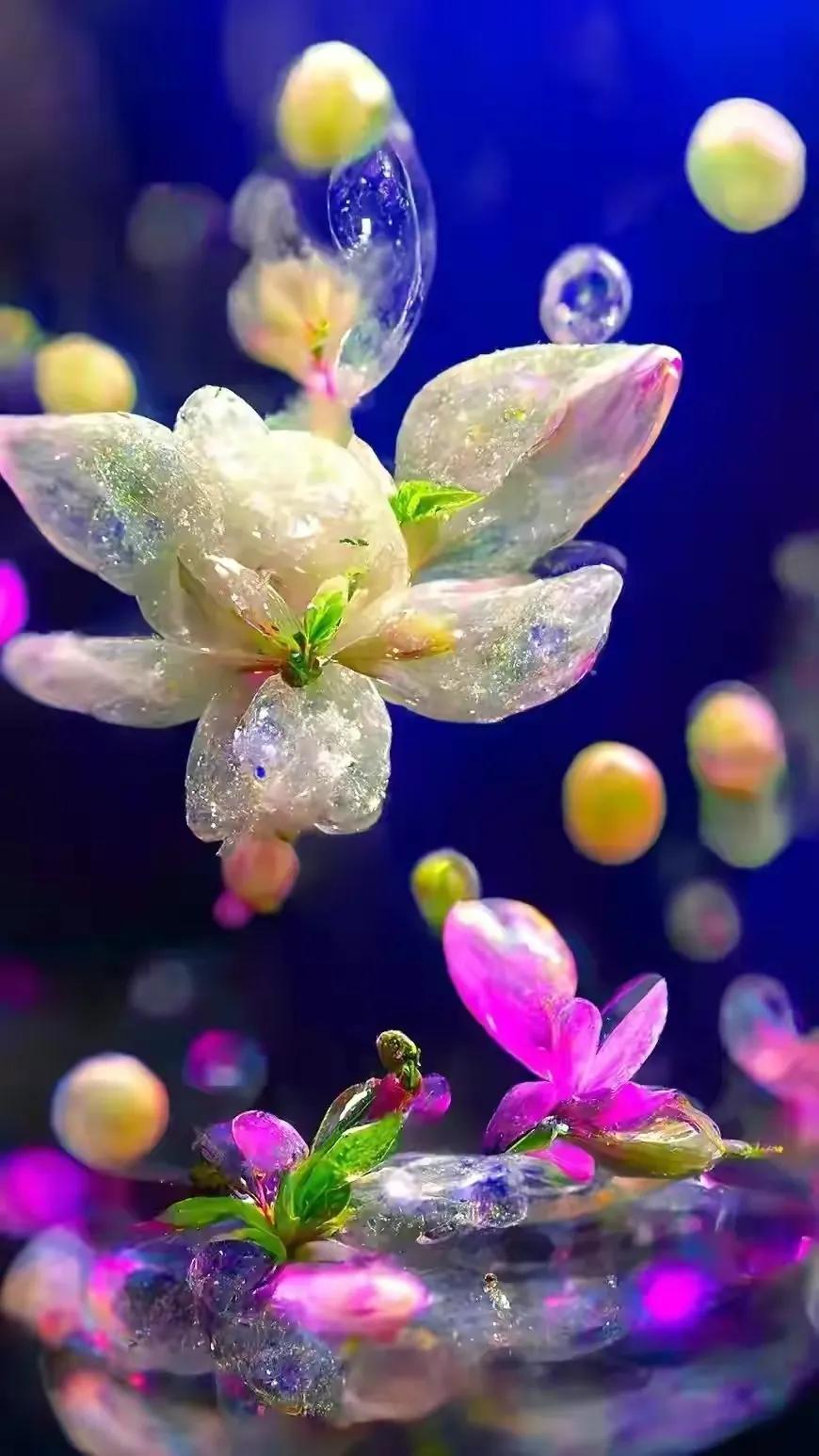 梦幻蓝色水晶花,梦幻玻璃水晶花