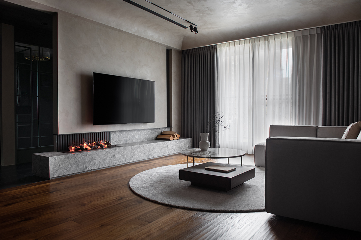 微水泥加原木装修效果小户型,微水泥设计风格小户型