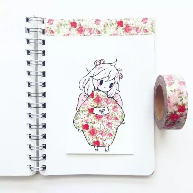 纸胶带做的小清新插画幼儿,胶带插画