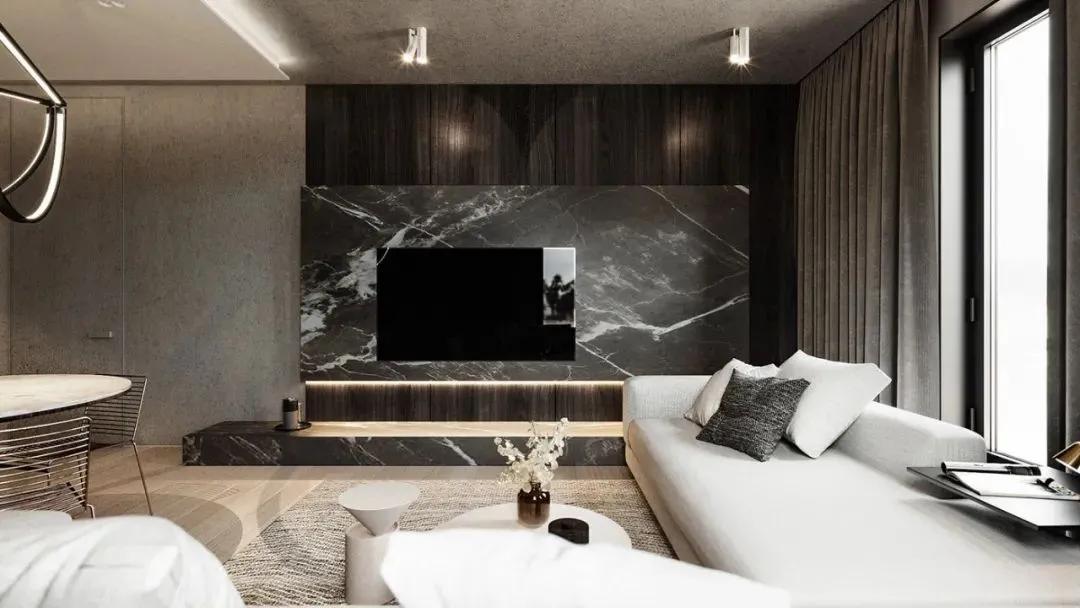 石膏线电视背景墙尺寸3.1米效果图,轻奢风装修2022新款电视背景墙纸