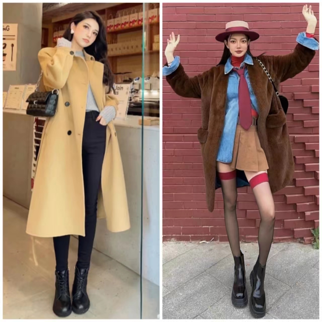 马丁靴的正确搭配图秋冬,穿长腿马丁靴配什么裤子好看