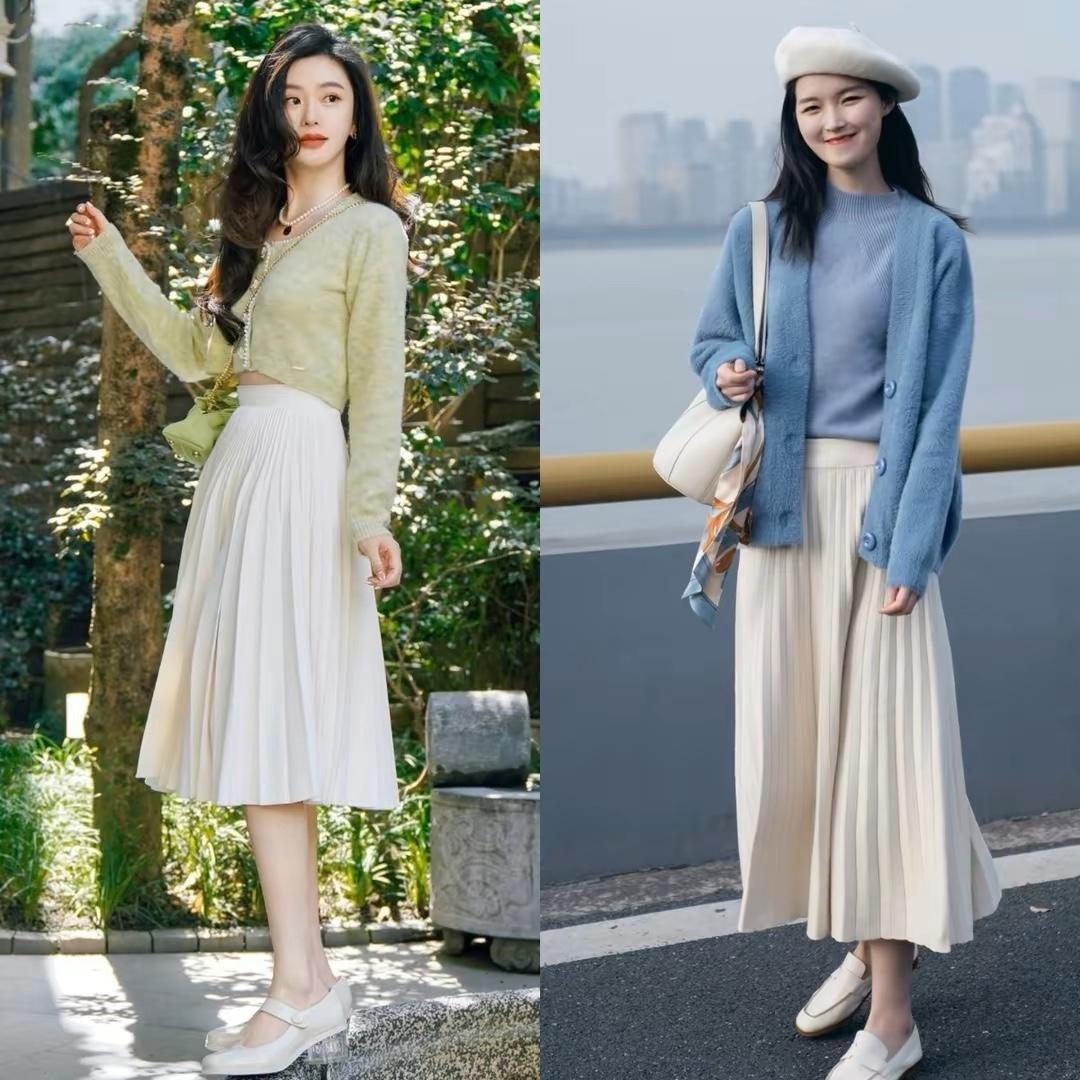 长款过膝裙怎么搭配,春天过膝裙穿搭