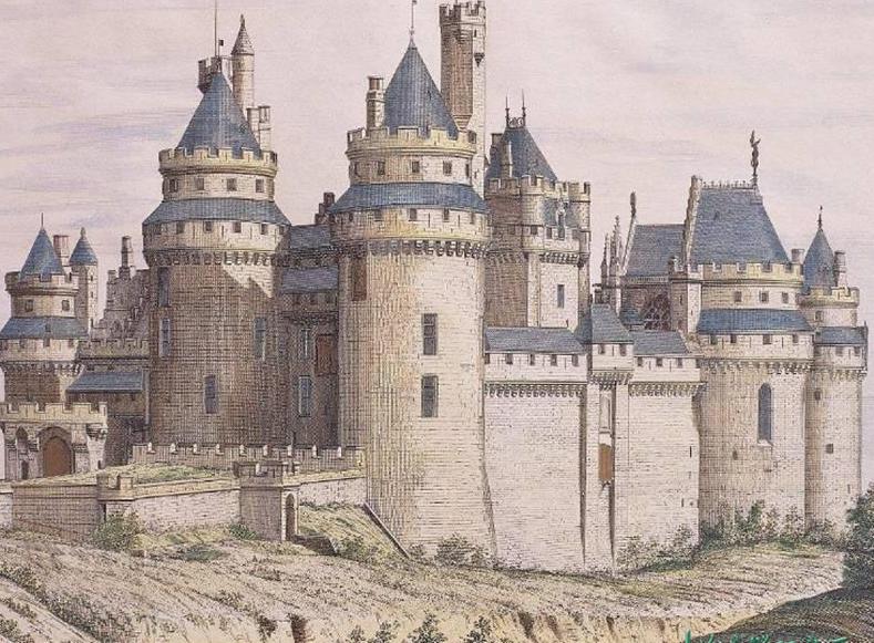 中世纪哥特式建筑风格的建筑绘画,欧洲宫廷风建筑绘画