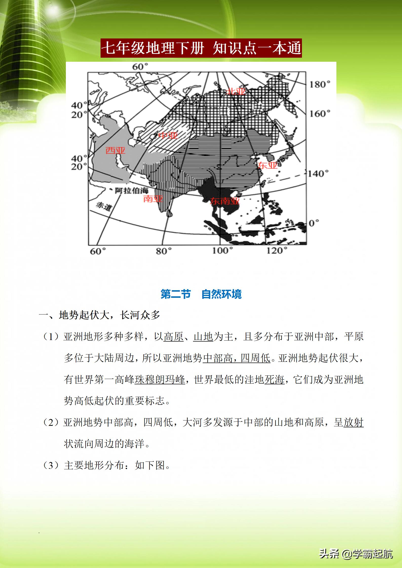 七年级下册地理全册知识点小结,七年级地理下册知识点总结打印版
