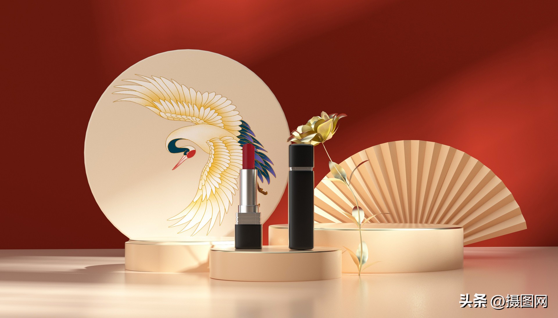 国潮背景图｜c4d中国风电商展台素材图