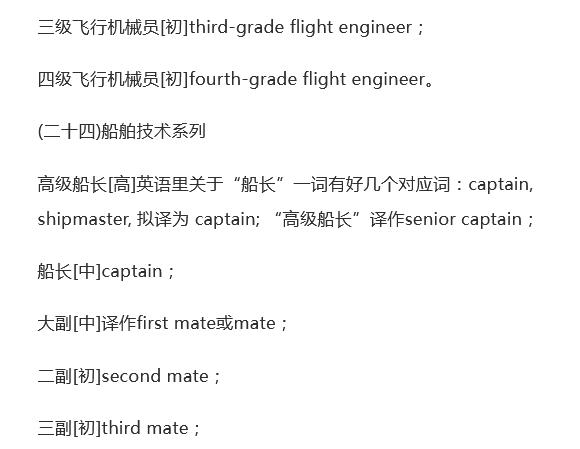 各种类别职称的英文翻译