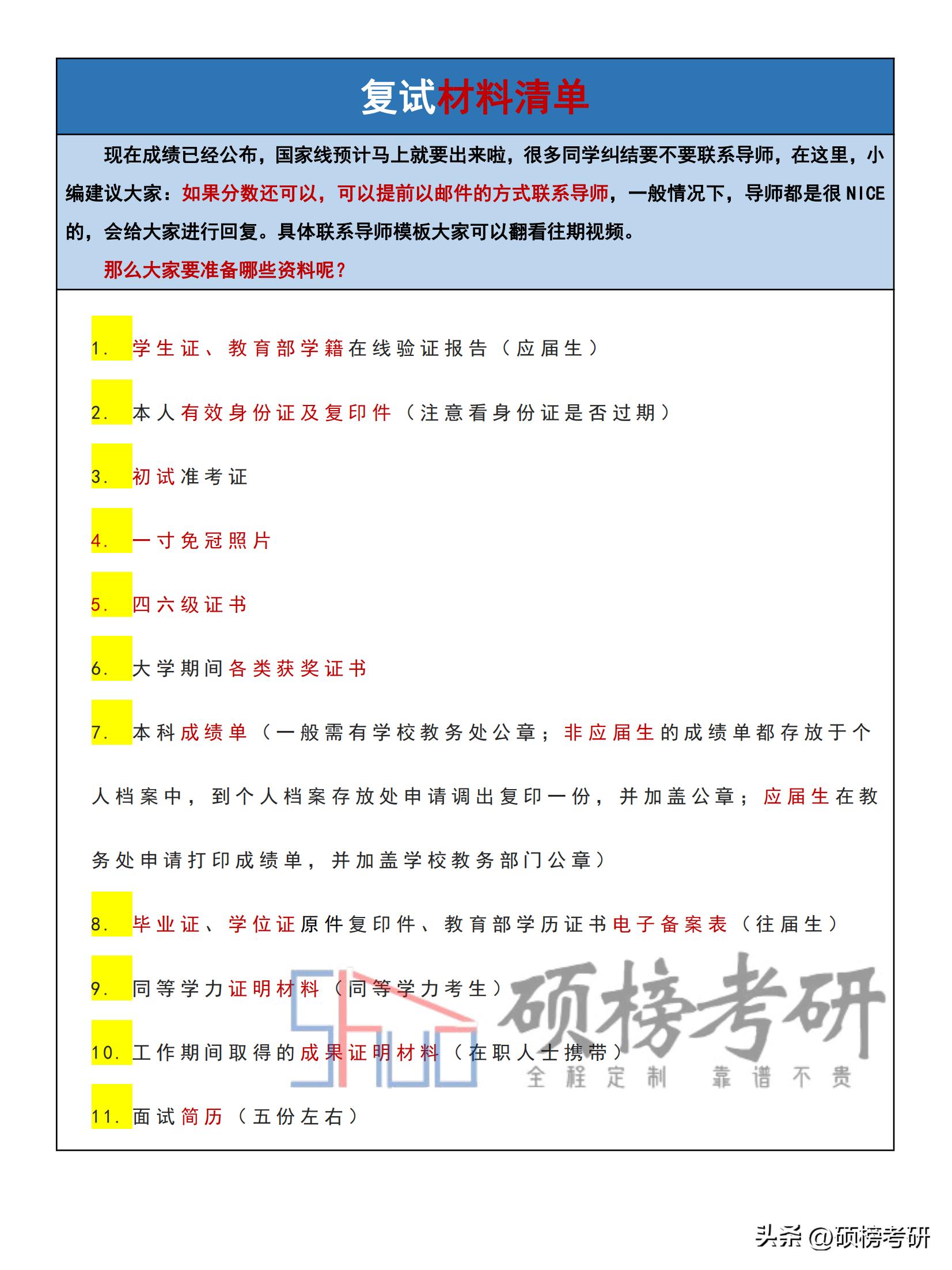 复试需要准备的材料清单,考研复试必备材料大全