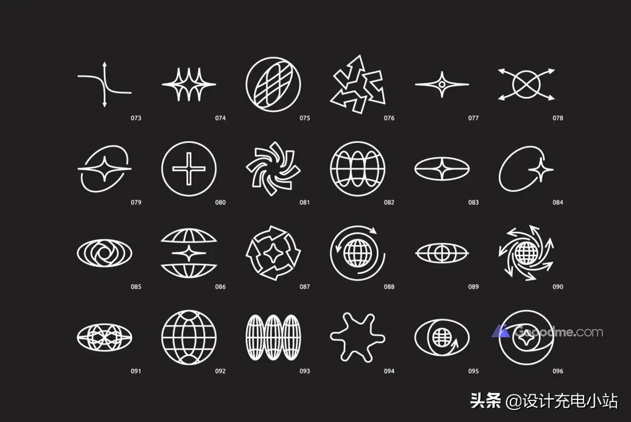 96款创意艺术贴纸酸性Logo抽象几何图形线性图标Ai设计素材源文件