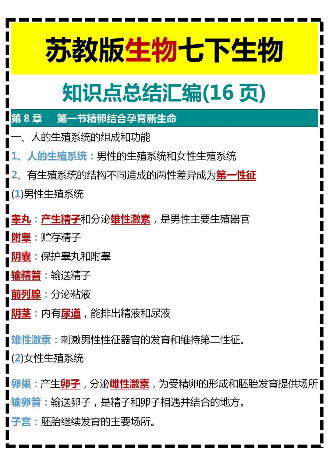 七下人教版全部生物知识点总结,八年级下册生物苏教版生物的遗传