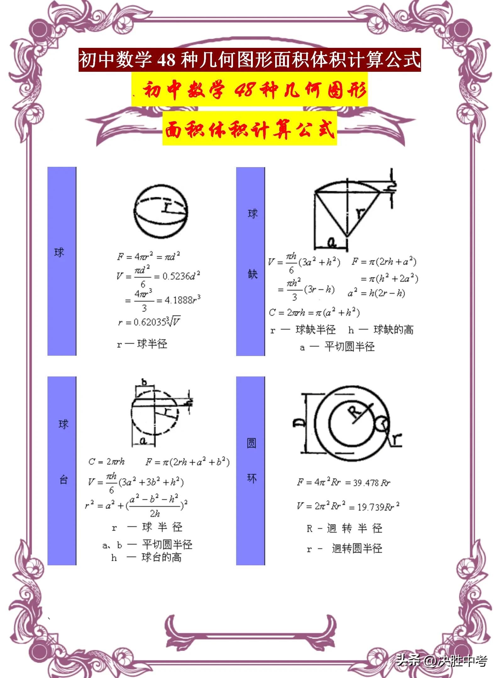 几何面积体积公式大全,初中几何面积体积公式大全