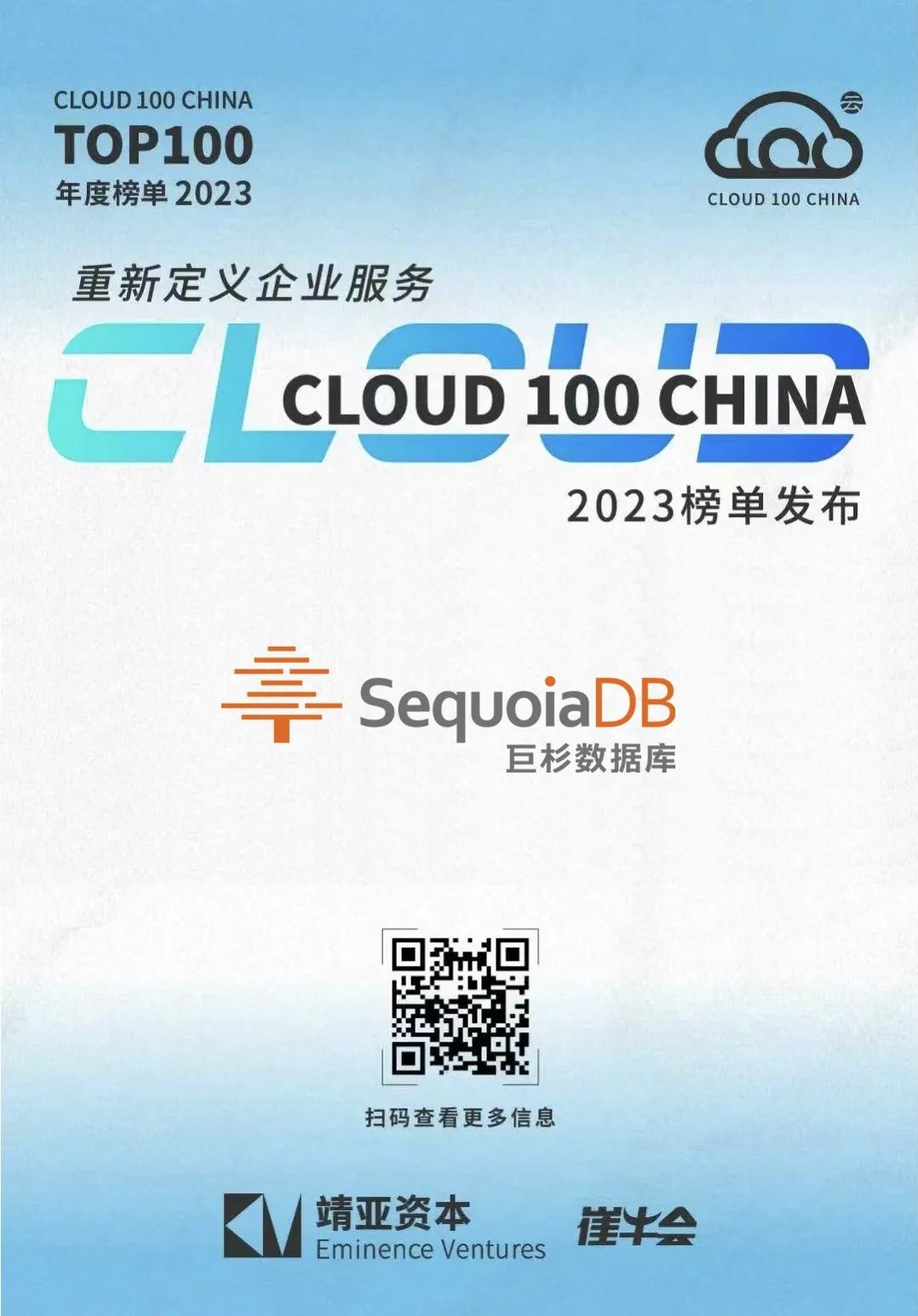 综合实力再获认可！巨杉数据库蝉联2023「Cloud100China」榜单
