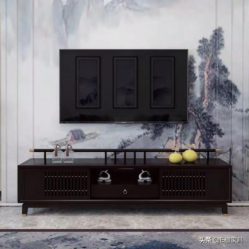 新中式电视柜垫,新中式电视柜一体背景墙