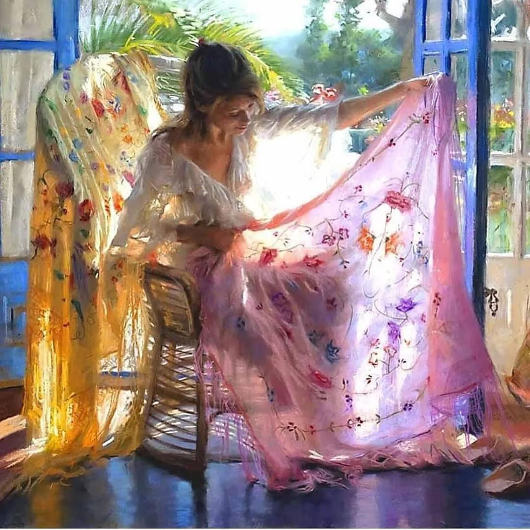 60岁大爷画超写实,大爷粉笔画仕女图