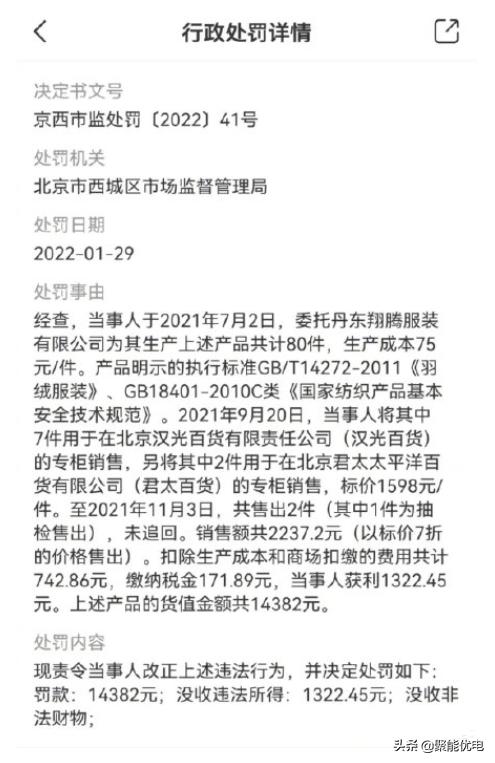 标价1500的羽绒服成本只有75,价格1000小众羽绒服