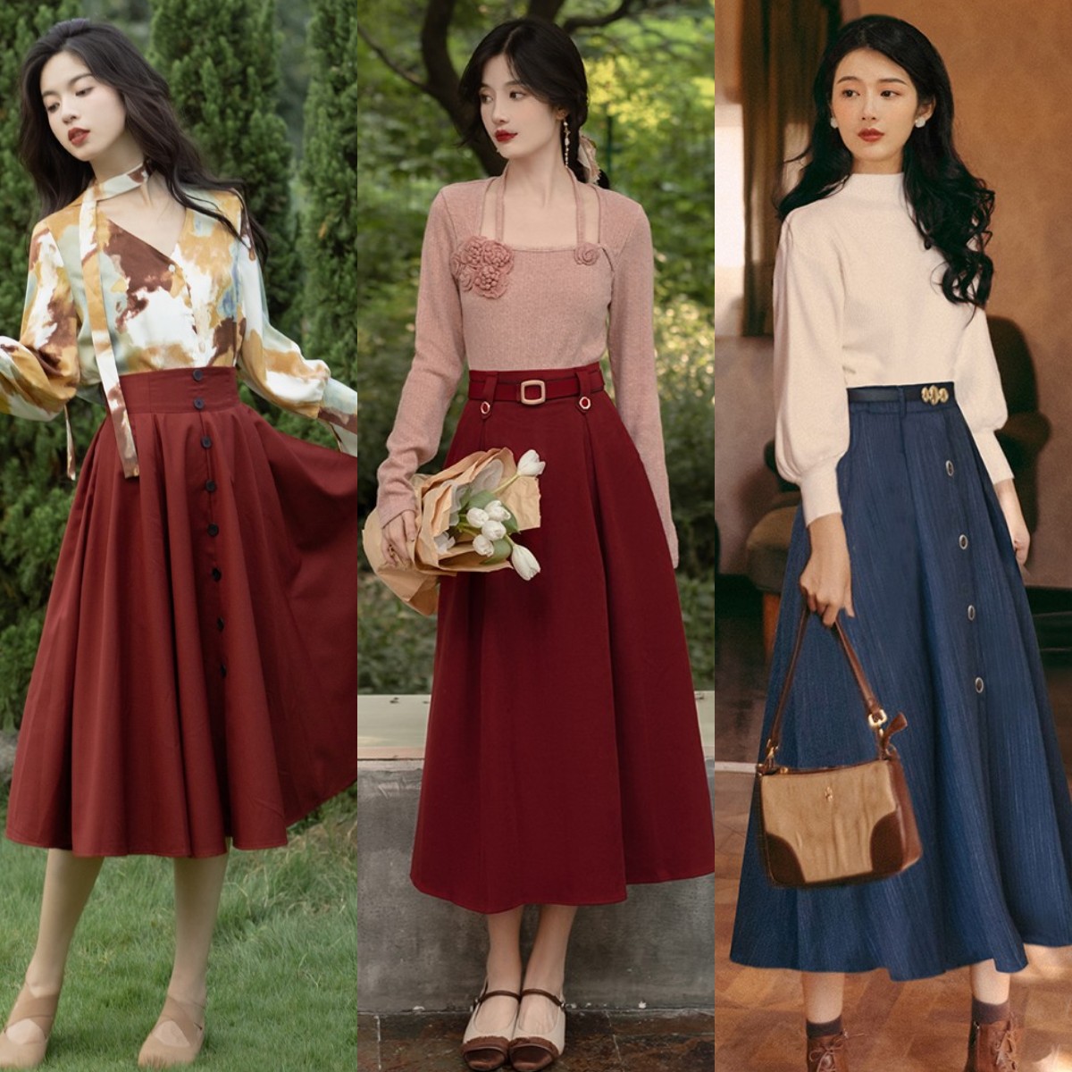 赫本的长裙100个经典穿搭,赫本长裙穿搭