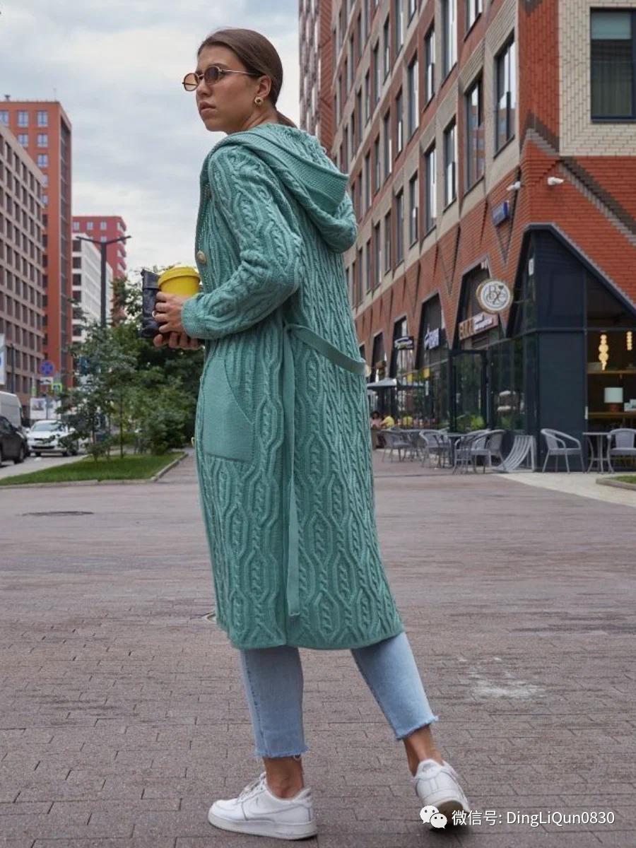 针织开衫中长款编织图,两种颜色的针织开衫编织教程