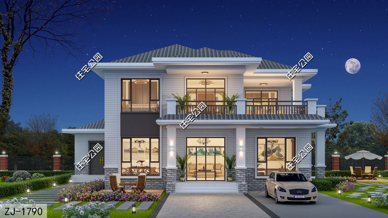 120平米带露台二层别墅全套图纸,农村二层不带坡屋顶别墅大全