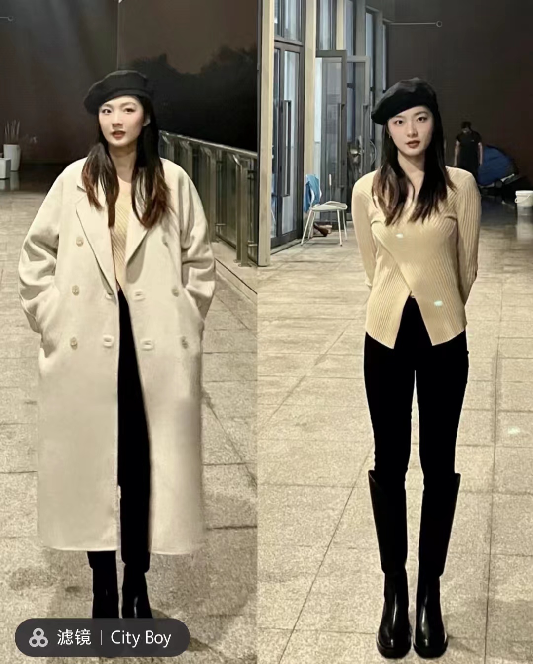 大衣搭长靴优雅阔太,大衣配长靴显矮