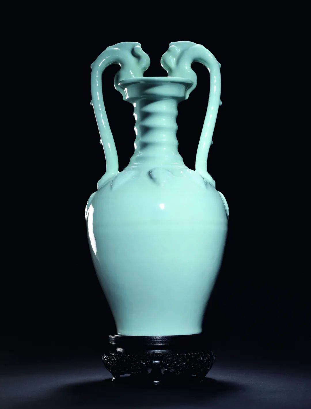 日本回流宋代官窑玄门瓶,老瓷器清霁蓝釉四方瓶