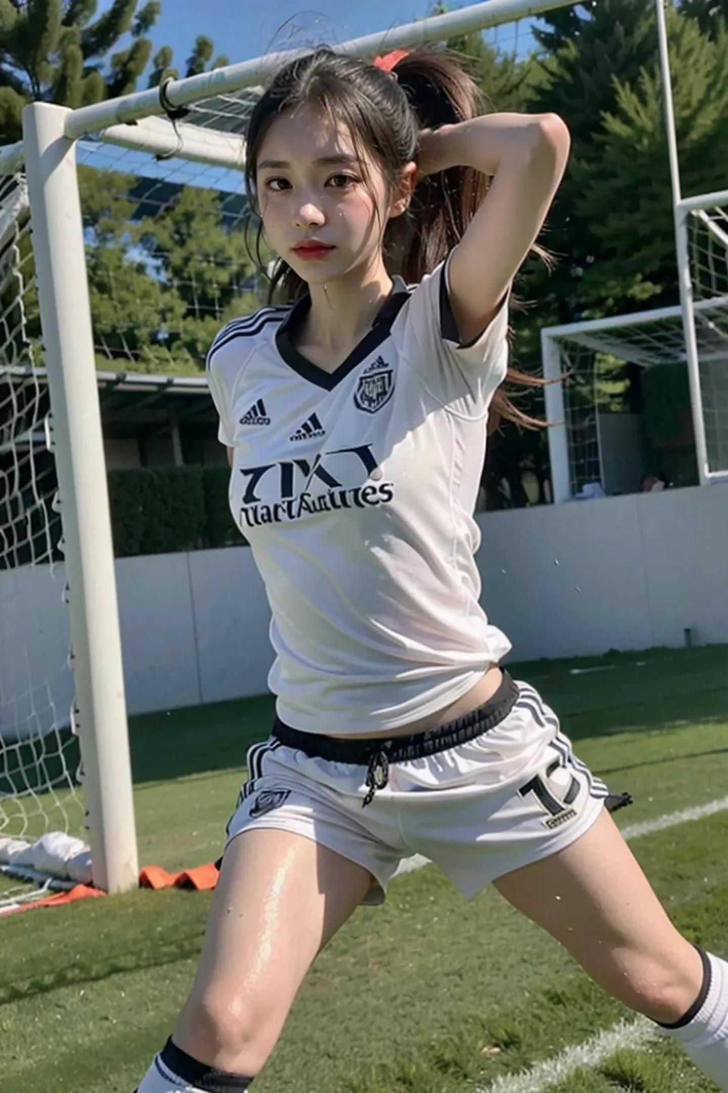 足球场上最美的女孩,足球场上踢球的女生