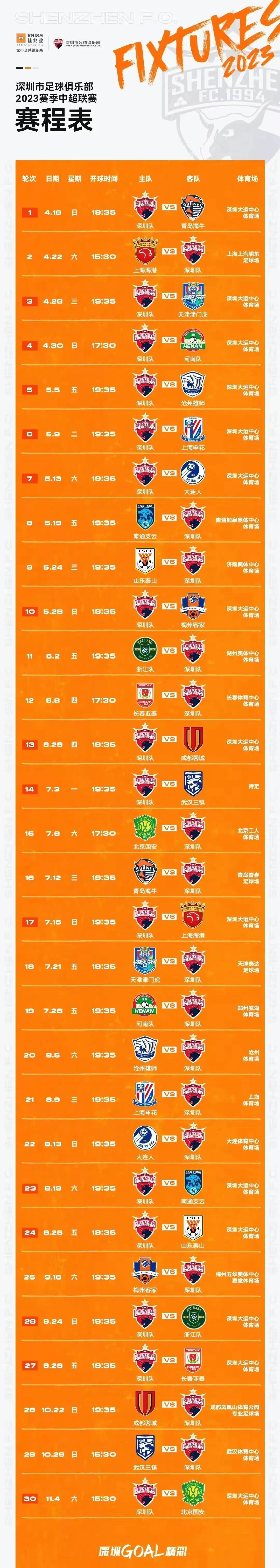 男足中超2023赛程表,男足中甲赛程表